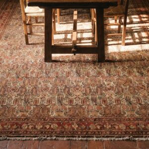 Antique Senneh Persian Ivory 1880s Rug (SKU 18587) - styled overhead view