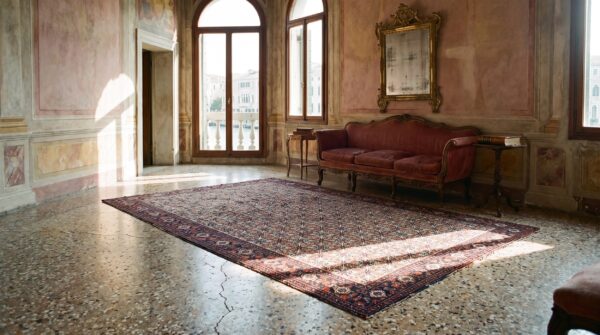 Antique senneh small scatter size wool ivory rug (sku 24382) - room view