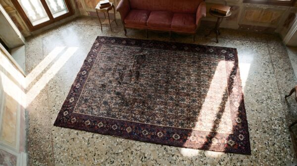 Antique senneh small scatter size wool ivory rug (sku 24382) - in-room detail