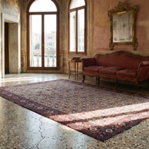 Antique Senneh Small Scatter Size Wool Ivory Rug (SKU 24382) - styled overhead view