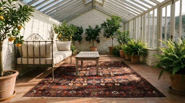 Antique senneh small scatter size wool red rug 8 Antique senneh small scatter size wool red rug (sku 24383) - room view