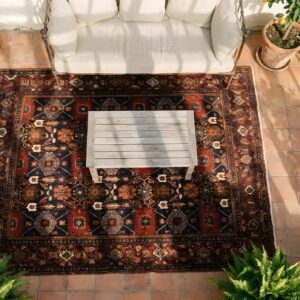 Antique Senneh Small Scatter Size Wool Red Rug (SKU 24383) - in-room detail