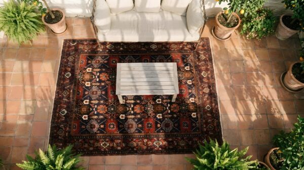 Antique senneh small scatter size wool red rug 9 Antique senneh small scatter size wool red rug (sku 24383) - in-room detail
