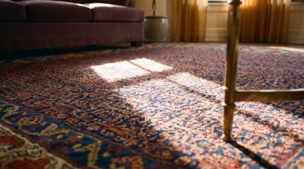 Antique senneh square room size wool dark rug 11 Antique senneh square room size wool dark rug (sku 23615) - in-room detail