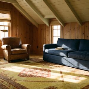 Antique Senneh Square Small Scatter Size Wool Yellow Rug (SKU 21674) - room view