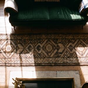 Antique Serab Hallway Runner Wool Brown Rug (SKU 21169) - styled overhead view