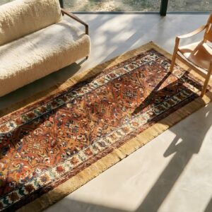 Antique Serab Hallway Runner Wool Coral Rug (SKU 25602) - styled overhead view