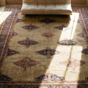 Antique Serab Oversized Large Big Wool Brown Rug (SKU 23555) - styled overhead view