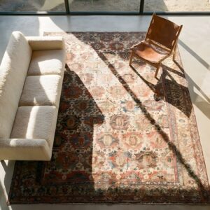 Antique Serab Persian Allover Knotted Rug (SKU 23588) - styled overhead view