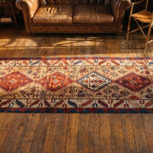 Antique Serab Persian Brown 1890s Hallway Runner Rug (SKU 19511) - styled overhead view