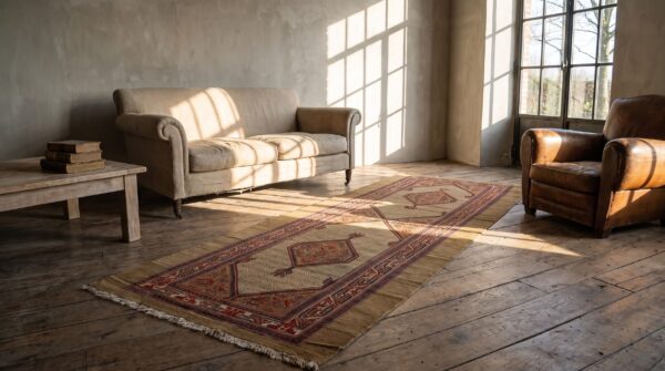 Antique serab persian brown 1900s hallway runner rug (sku 20847) - room view