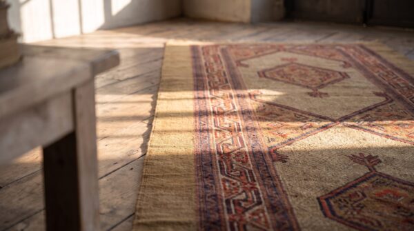 Antique serab persian brown 1900s hallway runner rug (sku 20847) - in-room detail