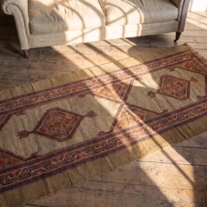 Antique Serab Persian Brown 1900s Hallway Runner Rug (SKU 20847) - styled overhead view