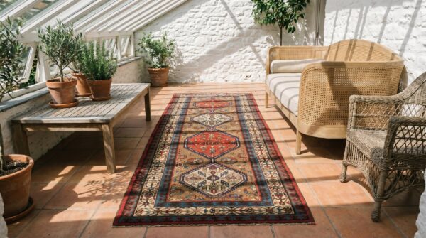 Antique serab persian brown 1930s hallway runner rug (sku 18541) - room view