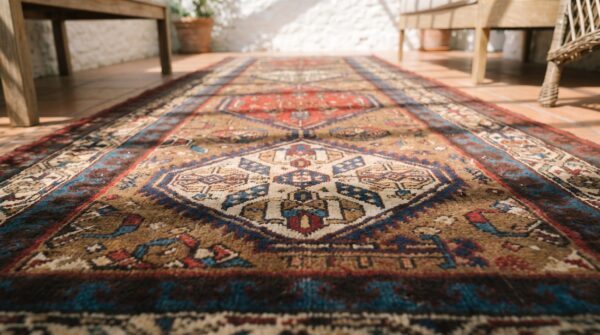 Antique serab persian brown 1930s hallway runner rug (sku 18541) - in-room detail