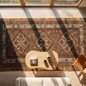 Antique Serab Persian Knotted Hallway Runner Allover Rug (SKU 17823) - styled overhead view