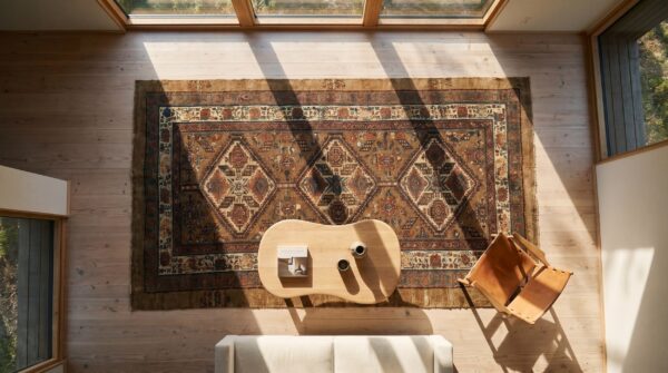 Antique serab persian knotted hallway runner allover rug 2 Antique serab persian knotted hallway runner allover rug (sku 17823) - styled overhead view