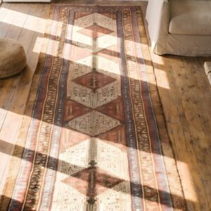 Antique Serab Persian Ivory 1870s Hallway Runner Rug (SKU 22679) - styled overhead view