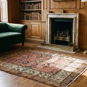 Antique Serab Square Small Scatter Size Wool Coral Rug (SKU 20167) - room view