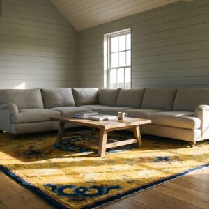 Set of 7 Antique Small Square Yellow Chinese Ningxia Rugs (SKU 25198) - room view