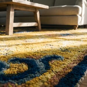 Set of 7 Antique Small Square Yellow Chinese Ningxia Rugs (SKU 25198) - in-room detail