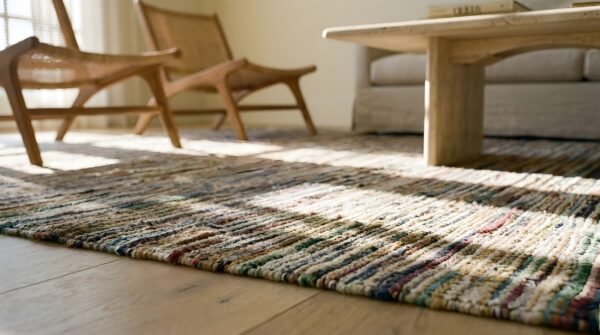 Antique shaker america knotted square rug 11 Antique shaker america knotted square rug (sku 25627) - in-room detail