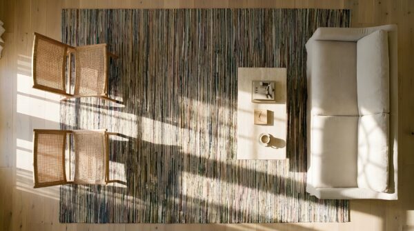 Antique shaker america knotted square rug 2 Antique shaker america knotted square rug (sku 25627) - styled overhead view