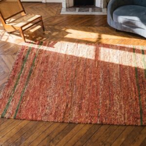 Antique Shaker Rug Small Scatter Size Wool Coral (SKU 21682) - styled overhead view