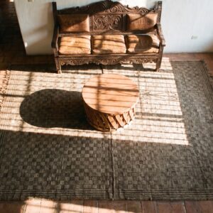 Antique Shawl Indian 1925 Square Rug (SKU 23387) - styled overhead view