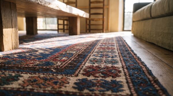 Antique shirvan allover geometric hand knotted pile rug 8 Antique shirvan allover geometric hand knotted pile rug (sku 20813) - in-room detail