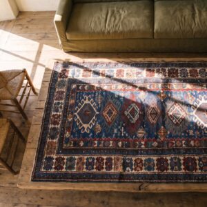 Antique Shirvan Allover Geometric Hand Knotted Pile Rug (SKU 20813) - styled overhead view