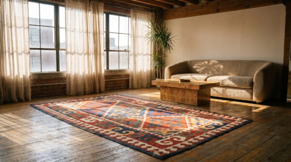 Antique shyrdak kerghiz flat weave rug 8 Antique shyrdak kerghiz flat weave rug (sku 19344) - room view