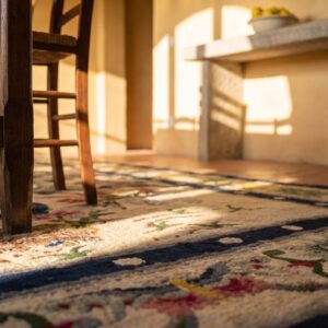 Antique Silk Chinese Allover Floral Knotted Rug (SKU 24656) - in-room detail