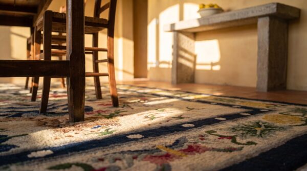 Antique silk chinese allover floral knotted rug 11 Antique silk chinese allover floral knotted rug (sku 24656) - in-room detail