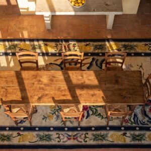 Antique Silk Chinese Allover Floral Knotted Rug (SKU 24656) - styled overhead view