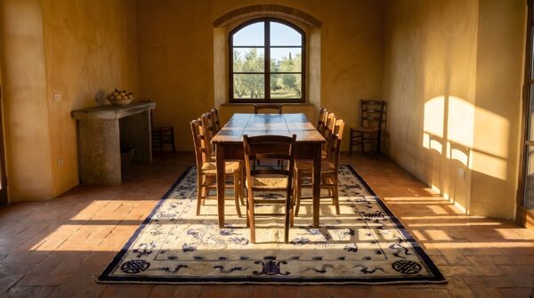 Antique silk chinese floral, medallion knotted rug 7 Antique silk chinese floral, medallion knotted rug (sku 23736) - room view