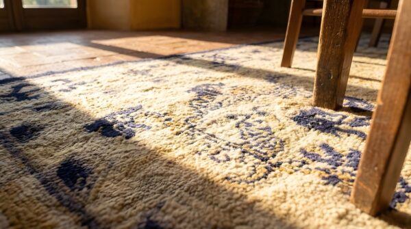 Antique silk chinese floral, medallion knotted rug 8 Antique silk chinese floral, medallion knotted rug (sku 23736) - in-room detail