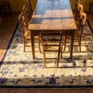 Antique Silk Chinese Floral, Medallion Knotted Rug (SKU 23736) - styled overhead view