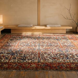 Antique Wool & Silk Ivory Beige Cream White Hand Knotted Pile Rug (SKU 22722) - room view