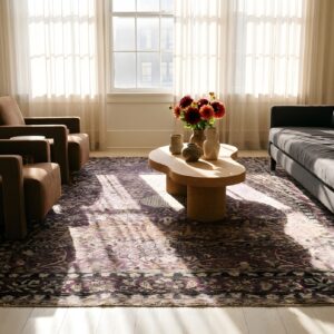 Antique Silk Kashan Hallway Runner Rug - Rare Purple Persian Weave (SKU 25819) - room view