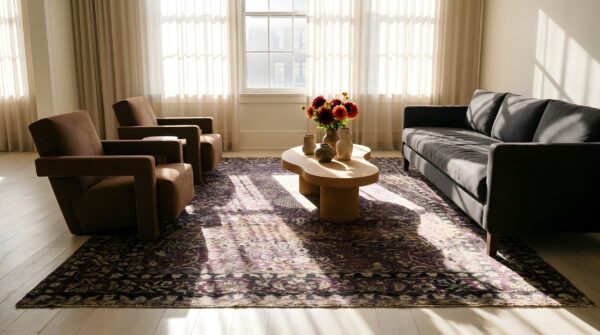 Antique silk kashan hallway runner rug - rare purple persian weave 7 Antique silk kashan hallway runner rug - rare purple persian weave (sku 25819) - room view
