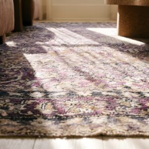 Antique Silk Kashan Hallway Runner Rug - Rare Purple Persian Weave (SKU 25819) - in-room detail