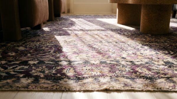 Antique silk kashan hallway runner rug - rare purple persian weave 8 Antique silk kashan hallway runner rug - rare purple persian weave (sku 25819) - in-room detail