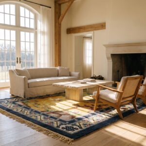 Antique Silk Small Scatter Size Silk Blue, Yellow Rug (SKU 24701) - room view
