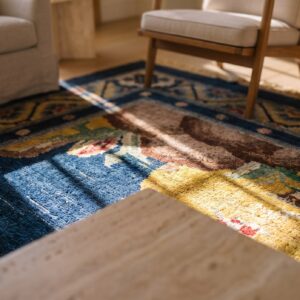 Antique Silk Small Scatter Size Silk Blue, Yellow Rug (SKU 24701) - in-room detail