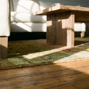 Antique Silk Small Scatter Size Silk Green Rug (SKU 24174) - in-room detail