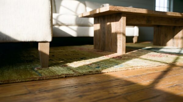 Antique silk small scatter size silk green rug 10 Antique silk small scatter size silk green rug (sku 24174) - in-room detail