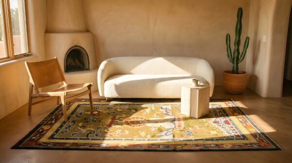 Antique silk small scatter size silk silver rug 11 Antique silk small scatter size silk silver rug (sku 23742) - room view