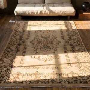 Antique Sivas Small Scatter Size Wool Ivory Rug (SKU 22084) - styled overhead view