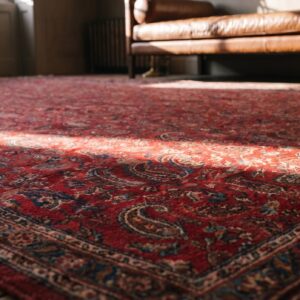 Small Allover Paisley Pattern Antique Oversized Red Indian Lahore Carpet (SKU 22528) - in-room detail